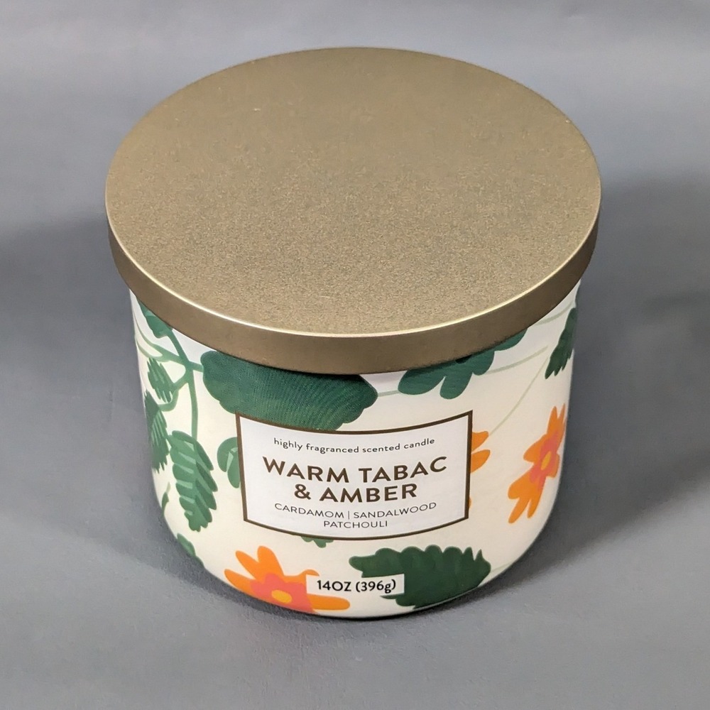 Star Candle Co Warm Tabac & Amber 3-Wick Scented Candle 14oz Floral Jar